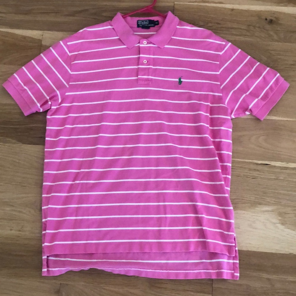 Striped pink and white polo